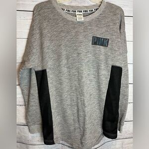 WOMEN’S VS PINK Long Sleeve Gray Shirt Black Mesh Sides Size M Oversized